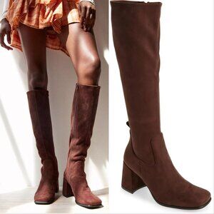 Jeffrey Campbell Hotlava Knee High Boots Size 8 Brown Stretch Faux Suede NEW